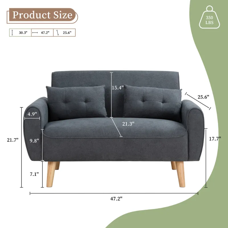 Photo 1 of ***It's used, it's missing parts and it's not known if it works 100%.*** 47" Small Modern Loveseat Sofa, Mid Century Linen Fabric 2-Seat Sofa Couch Tufted Love Seat with Back Cushions and Tapered Wood Legs for Living Room, Bedroom and Small Space (Dark Gr