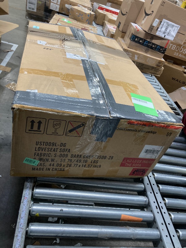 Photo 1 of ***It's used, it's missing parts and it's not known if it works 100%.*** 47" Small Modern Loveseat Sofa, Mid Century Linen Fabric 2-Seat Sofa Couch Tufted Love Seat with Back Cushions and Tapered Wood Legs for Living Room, Bedroom and Small Space (Dark Gr