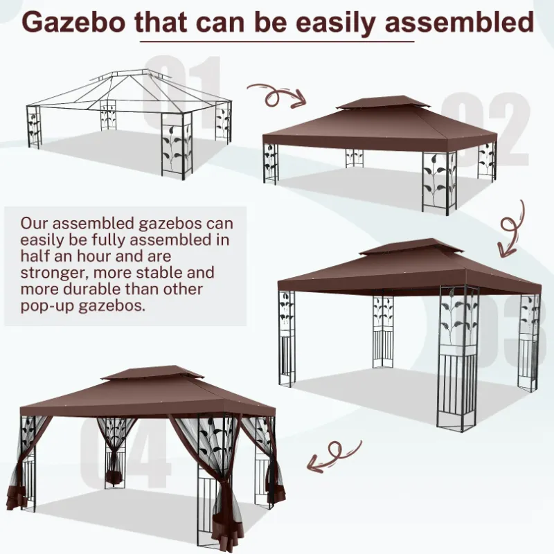 Photo 1 of **IT IS USED, MISSING PARTS AND IT IS UNKNOWN IF IT WORKS 100%****ANOPY 10'x13.3' Metal Patio Gazebo, Outdoor Gazebo Canopy Tent for Backyard with Mesh Curtains, Gazebos Shelter with Display Shelves, Ste