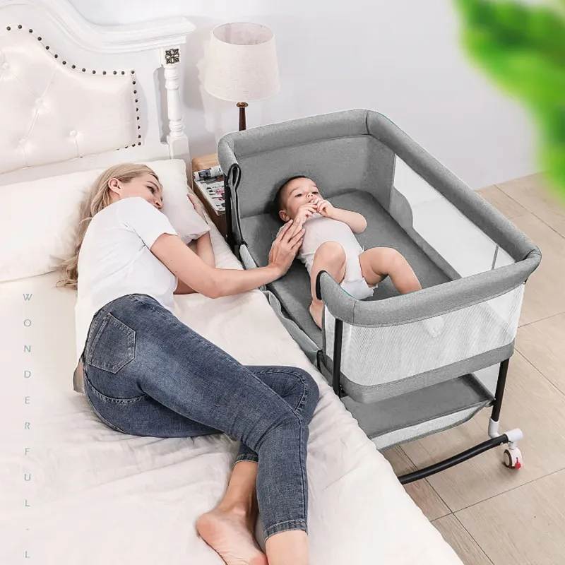 Photo 1 of **It's unknown if it's missing parts and used; it's also unknown if it works 100%.****Baby Bassinet, Caveen 4 in 1 Adjustable Infant Bedside Crib Beds with Changing Table, Storage Basket, Wheel, Mosquito Net, for 0-24 Months, Gray