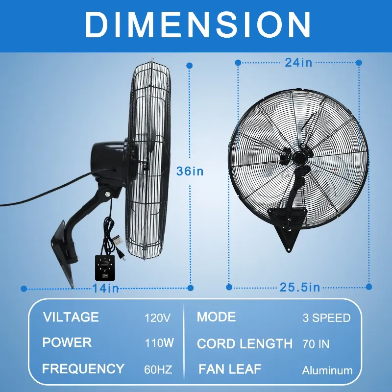 Photo 1 of *It's used; it's unknown if it's missing parts and if it works 100%****24” Wall Mount Fan 8000 CFM High Velocity Industrial Heavy Duty Fan with 3-Speed Oscillating Commercial Use for Warehouse, Garage, Factory, Black
