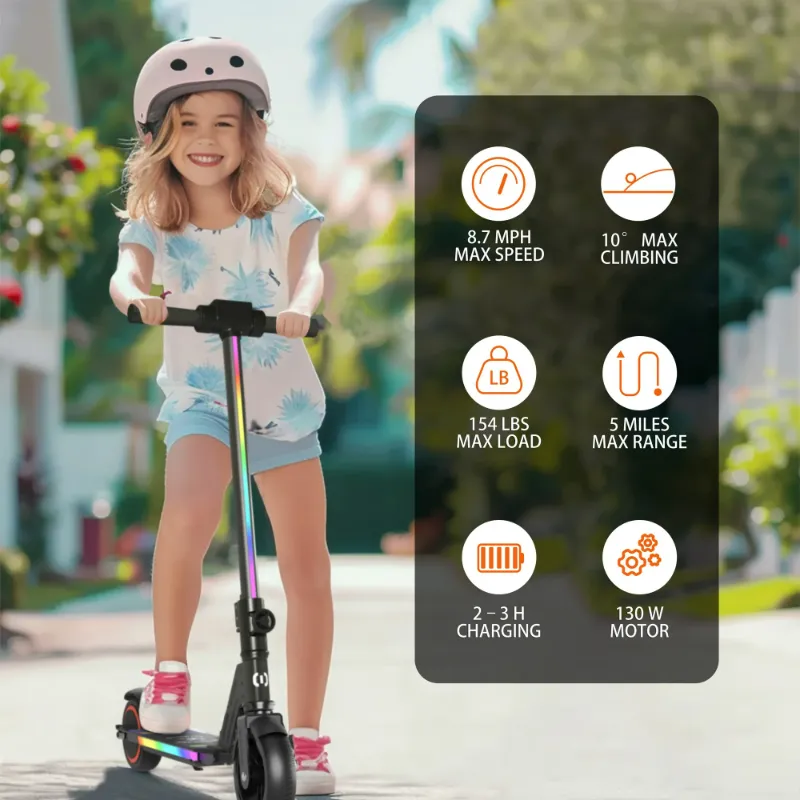 Photo 1 of *It's used; it's unknown if it's missing parts and if it works 100%****SIMATE Electric Scooter for Kids Ages 6-14, Scooter with LED Light, Dual Braking System & Foldable,Top 8.7mph & 5 Miles ,130W