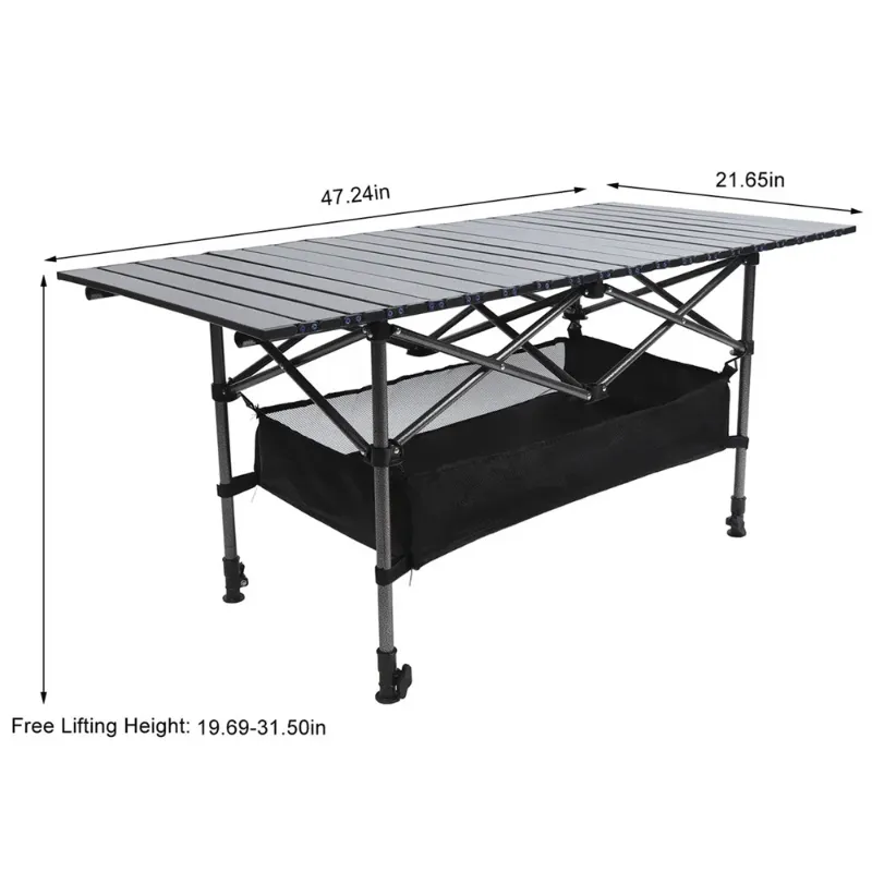 Photo 1 of *It's used, it's missing a part, and it's not known if it works 100%.** Camping Table With Carry Bag, Folding Camping Table With Storage, Carbon Steel Roll Up Table With Adjustable Height, Portable Picnic Table For Outdoor Camping Travel Backyard BBQ Pati