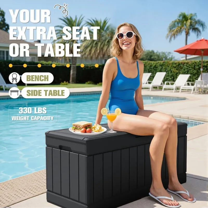 Photo 1 of ***It's used, it's missing a part, and it's not known if it works 100%.**** 82 Gallon Outdoor Storage in Resin Deck Box 45.66in Width Lockable Deck Box, Black