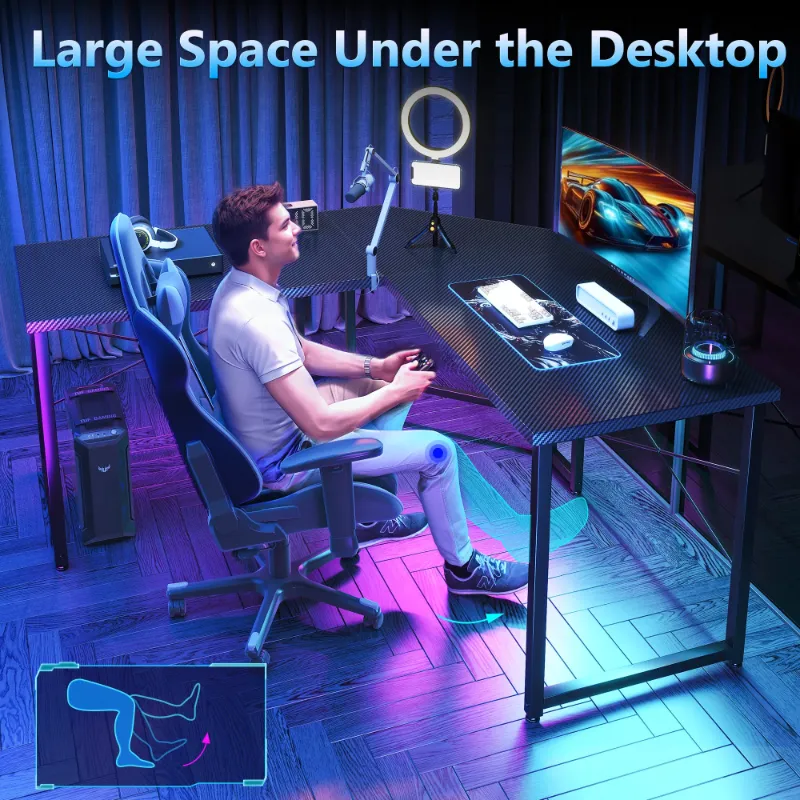 Photo 1 of ***It's used; it's unknown if it's missing parts and if it works 100%.**** Computer Desk L Shaped, 51 Inch Reversible L Shaped Desk, Gaming Desk, Home Office Desk, Carbon Fiber Black