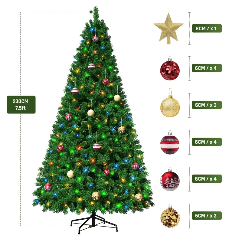 Photo 1 of ***used****VAVSEA 7.5ft Pre Lit Christmas Tree with 18pcs Ball, Artificial Christmas Tree with Lights, Green Xmas Tree for Holiday Party, Indoor and Outdoor Decoration