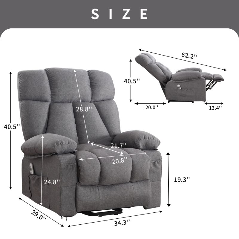 Photo 1 of ***It's used, it's missing a part, and it's not known if it works 100%****JONPONY Power Lift Recliner Chair Recliners for Elderly with Heat and Massage Recliner Chair for Living Room with Infinite Position and Side Pocket,USB Charge Port,Grey