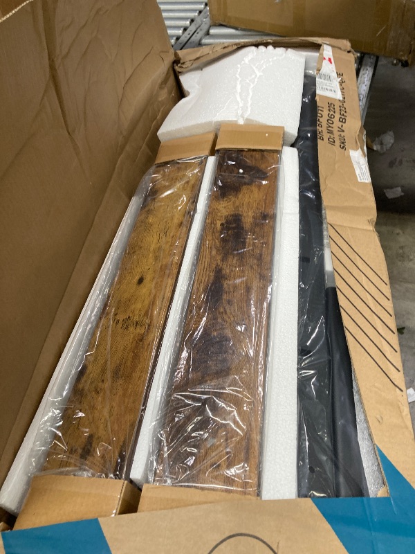 Photo 1 of **It's used, it's missing a part, and it's not known if it works 100%***** Queen Bed Frame with Rustic Vintage Wood Headboard and Footboard,Metal Support,Rustic Brown