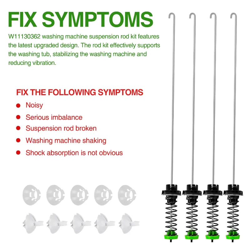 Photo 1 of ***used***Updated W11130362 WTW5000DW2 WTW5000DW3 WTW5000DW1 MVWX655DW1 MVWC565FW1 Washer Suspension Rod Kit for Whirlpool Maytag Kenmore Washer - Replaces W10594080