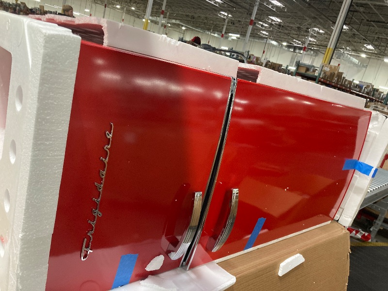 Photo 1 of ****It's used, it was plugged in and turned on, but there's an unusual noise, so it's not known if it's working 100%***Frigidaire Retro Top Mount Upright Fridge-Freezer Combo, Apartment Size Fridge with Freezer 7.5 cu. ft. capacity - 23.2" D x 21.5" W x 5