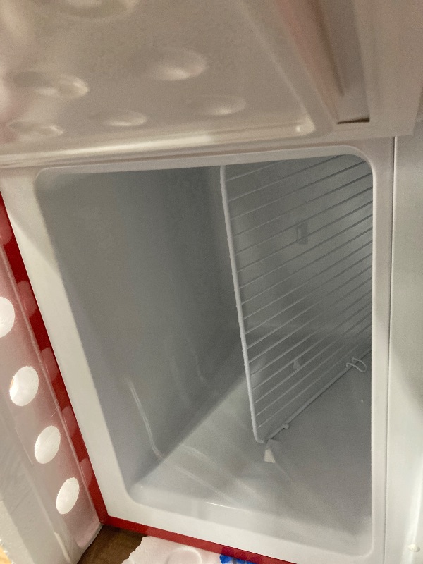 Photo 1 of ****It's used, it was plugged in and turned on, but there's an unusual noise, so it's not known if it's working 100%***Frigidaire Retro Top Mount Upright Fridge-Freezer Combo, Apartment Size Fridge with Freezer 7.5 cu. ft. capacity - 23.2" D x 21.5" W x 5