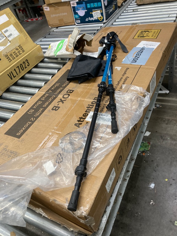 Photo 1 of **USED MISSING PATS***G2 Trekking Hiking Poles Telescopic/Aluminum Alloy/Comfort Handle/Auto-Adjustable Strap/Quick Flip Lock/Snow Baskets Attached (Pack of 2 Poles) (Capri Blue)