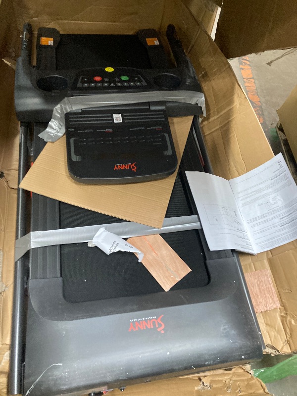 View 2 of **It's used and it's unknown if it's missing parts, it's not known if it works 100%, and it has a small tear in the corner.****Sunny Health & Fitness Active 300 Smart Manual Incline Wi-Fi Treadmill - Foldable Running Machine with Bluetooth, 2HP, Shock Abs