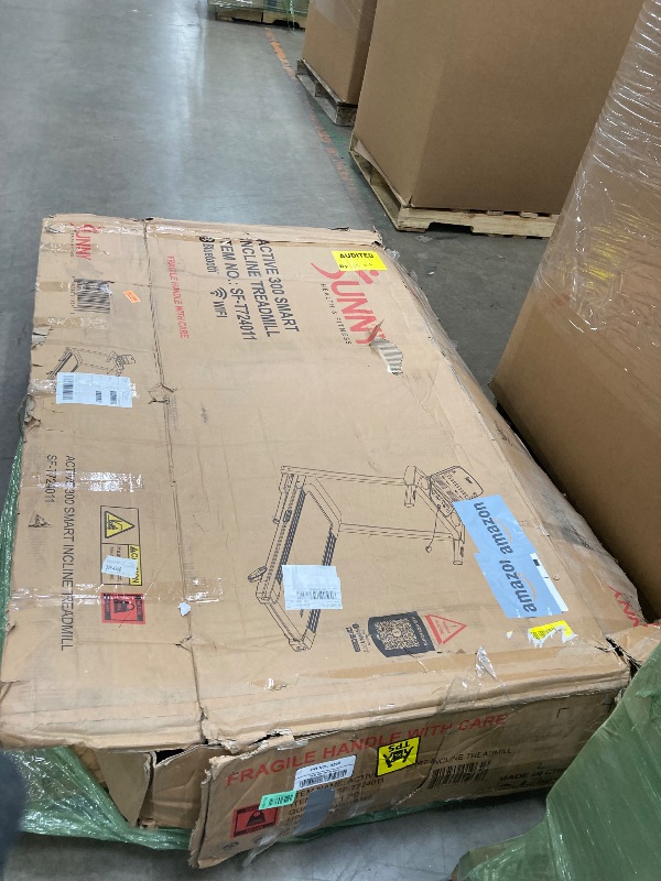 View 4 of **It's used and it's unknown if it's missing parts, it's not known if it works 100%, and it has a small tear in the corner.****Sunny Health & Fitness Active 300 Smart Manual Incline Wi-Fi Treadmill - Foldable Running Machine with Bluetooth, 2HP, Shock Abs