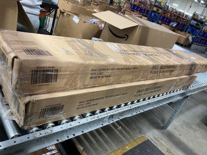 Photo 1 of **COMES WITH 2 BOXES-COMPLETE SET***KEIKI Queen Size Wall Murphy Bed, Pine Wood Cabinet with Hidden Foldable Bed & Desk, Gas Strut Support for Guest Room, Bedroom, or Living Room, White