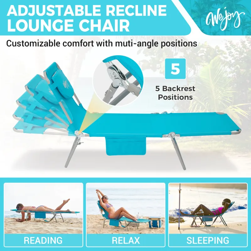 Photo 1 of #WEJOY Beach Lounge Chair 5-Position Adjustable Portable Tanning Chair for Adult with Face &Arm Hole Outdoor Folding Chaise