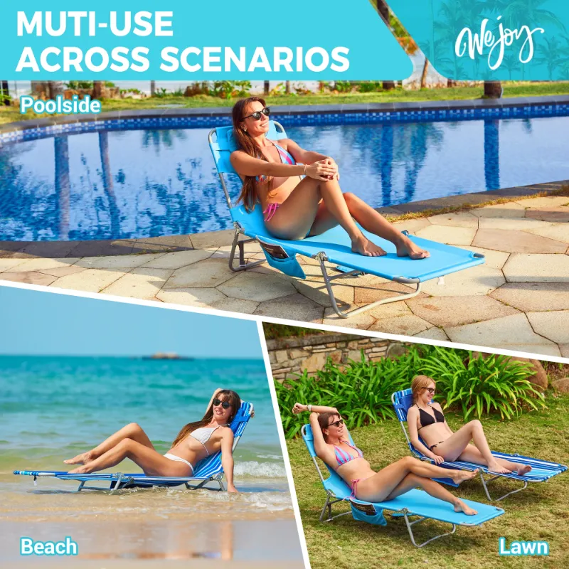 Photo 1 of #WEJOY Beach Lounge Chair 5-Position Adjustable Portable Tanning Chair for Adult with Face &Arm Hole Outdoor Folding Chaise