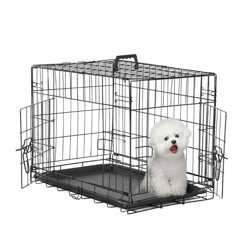 Photo 1 of ** dirty, need clean it has hair of pet**EDX Small Dog Crate with Divider Panel, 24" Double Door Folding Metal Wire Dog Cage with Plastic Leak-Proof Pan Tray