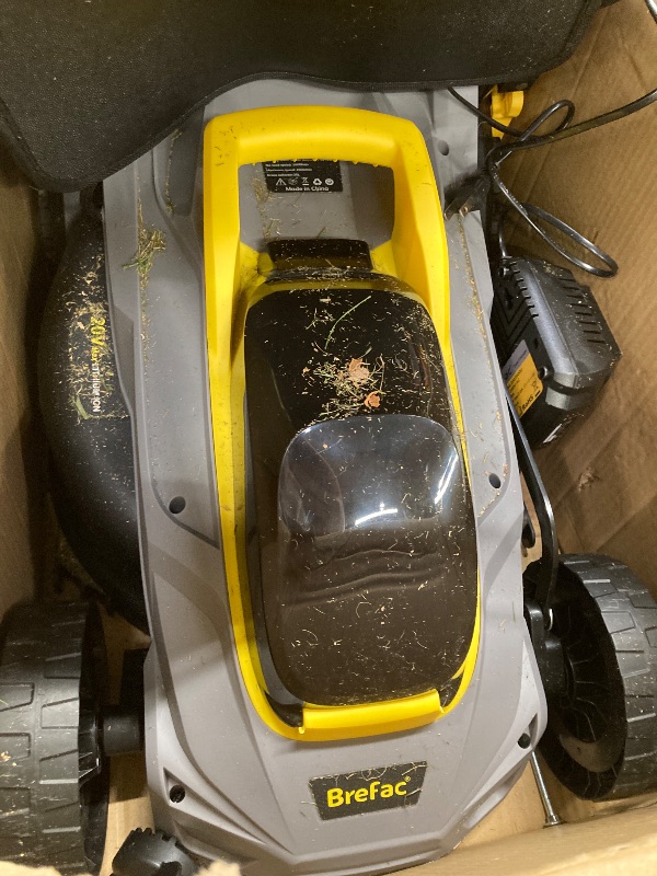 Photo 1 of **very dirty, but is not a problem to use**Brefac 20V 13'' Cordless Lawn Mower, Multi-Functional Grass Cutter with 4.0Ah Battery, 5 Adjustable Height Settings, Durable Manganese Steel Blades, Easy to Use for Small Lawn