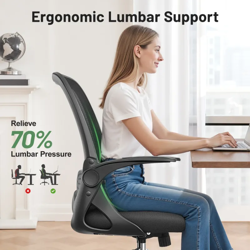 Photo 1 of **NOT IN ORIGINAL BOX***ATHOPE Office Chair, Ergonomic Desk Chair with Lumbar Support Adjustable Height Swivel Wheels Flip-up Arms Mesh Computer Gaming Chair for Home Office, Black