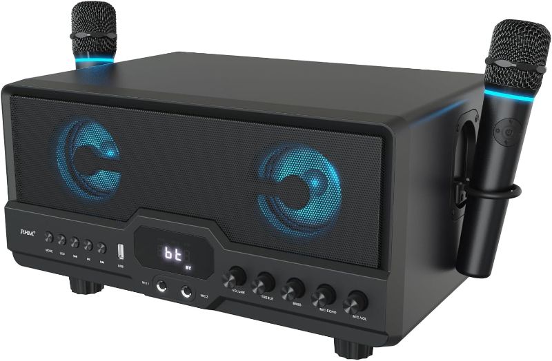 Photo 1 of 
RHM Karaoke Machine, Support 4 Mics, with Powerful Sound & RGB Lights, Treble & Bass Adjustable, Support Bluetooth/AUX/USB for Home Party