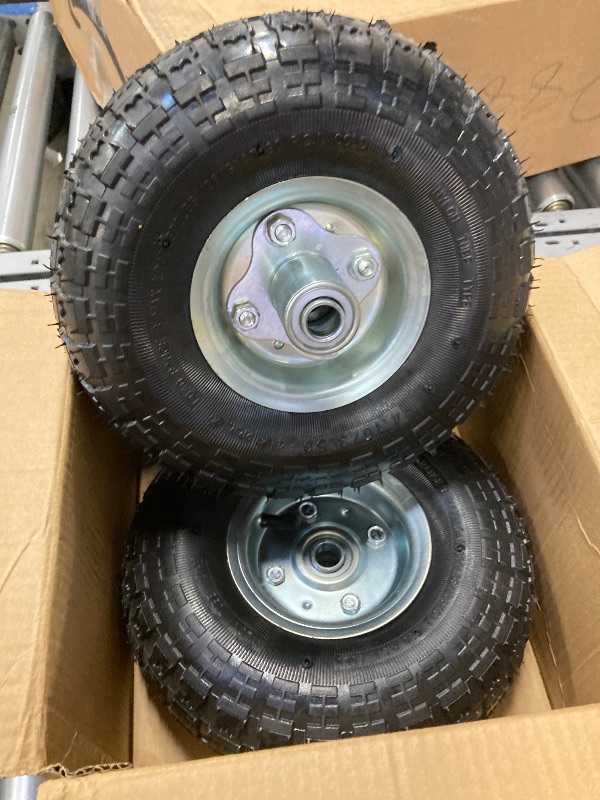 Photo 1 of (2 Pack) RRQ 10 Inch Pneumatic Wheel 4.10/3.50-4 Tire, 10" Pneumatic Wheels with 5/8" Bearings,2.2" Offset Hub for Garden Cart, Hand Truck, Lawn Cart, Mower