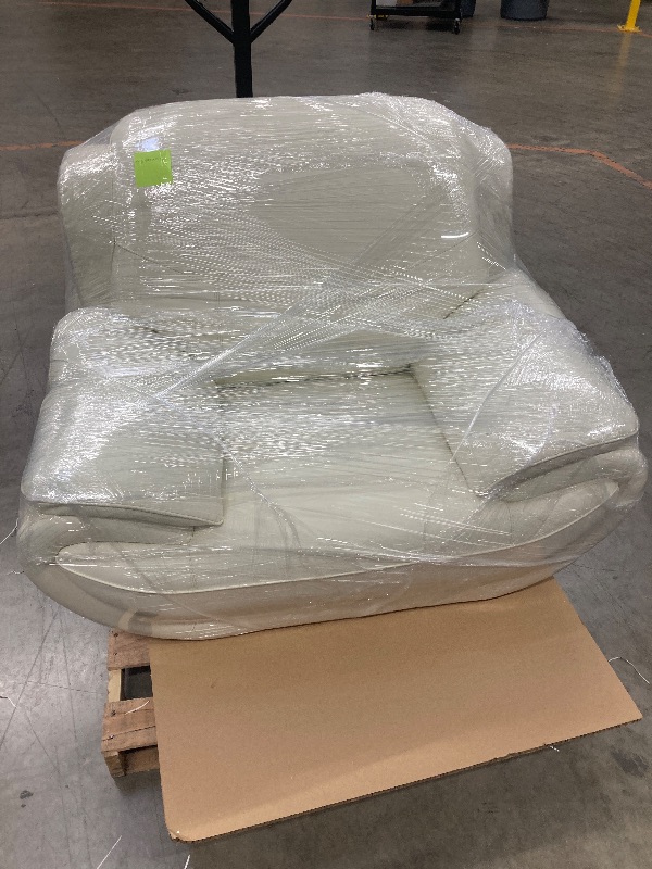 Photo 1 of Benjara Deni 48 Inch Accent Sofa Chair, Tufted Real Leather, Metal, Ivory and Chrome. ***The legs there are underneath look for the zipper**.