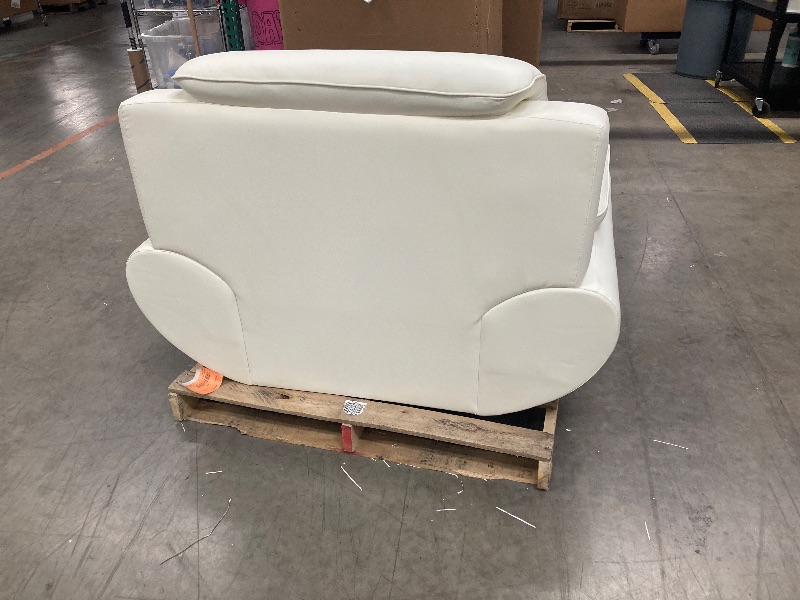 Photo 1 of Benjara Deni 48 Inch Accent Sofa Chair, Tufted Real Leather, Metal, Ivory and Chrome. ***The legs there are underneath look for the zipper**.