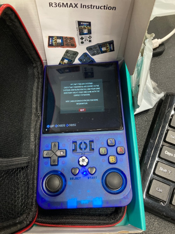 Photo 1 of **MISSING MEMORY CARD**R36MAX Retro Handheld Game Console,4.0 Inch IPS Screen Linux System with 64GB TF Card,Retro Gaming Console Built in 18000+ Games,Retro Game Console for Adults,4000mAh Battery (Blue)