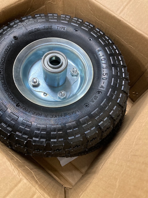 Photo 1 of (2 Pack) RRQ 10 Inch Pneumatic Wheel 4.10/3.50-4 Tire, 10" Pneumatic Wheels with 5/8" Bearings,2.2" Offset Hub for Garden Cart, Hand Truck, Lawn Cart, Mower