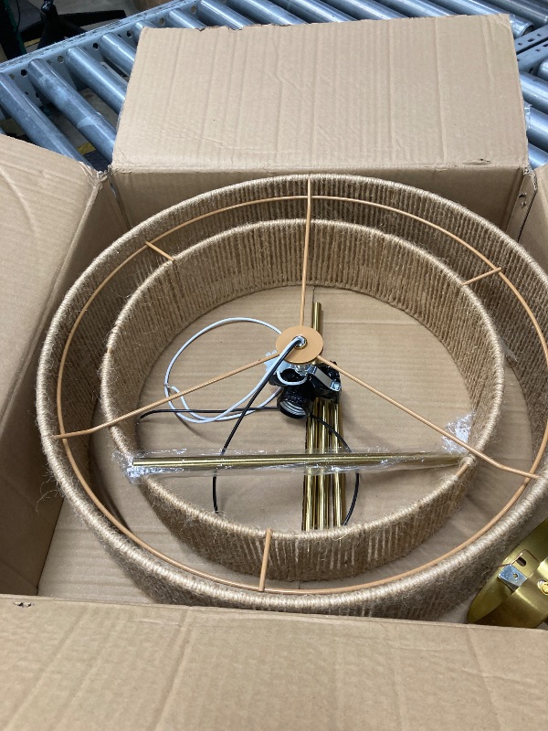 View 2 of ****It's used and it's unknown if it's missing parts and it's not known if it works 100%**** 18'' Boho Rattan Chandelier Hand Woven Chandelier Light Fixture 3-Light Farmhouse Drum Pendant Light for Dining Room Bedroom Kitchen Hallway Foyer