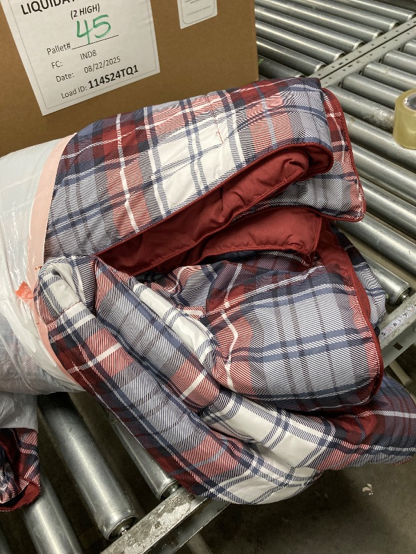 Photo 1 of ***used***Madison Park Essentials Parkston Plaid Comforter, Matching Sham, 3M Scotchguard Stain Release Cover, Hypoallergenic All Season Bedding-Set, Full/Queen, Red, 3 Piece