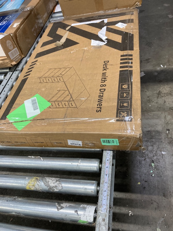 Photo 1 of *****It's used and missing a part, and it's unknown if it works 100%***White Computer Desk with Drawers for Storage - 55 inch Home Office Desk with 8 Fabric Drawers, Writing Study Desk with Drawers on Both Sides for Bedroom