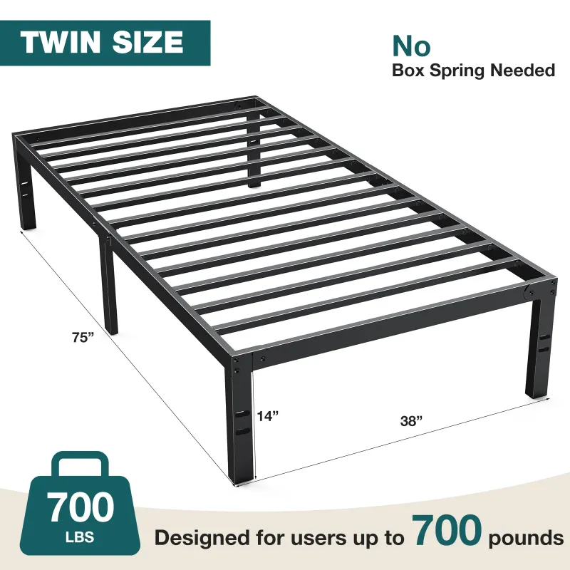 Photo 1 of ***It's used and missing a part, and it's unknown if it works 100%*****ZUNMOS 14 Inches Twin Bed Frame, Heavy Duty Metal Platform with Storage Space Under Frame, No Box Spring Needed Twin Size Bed Frame, Blac