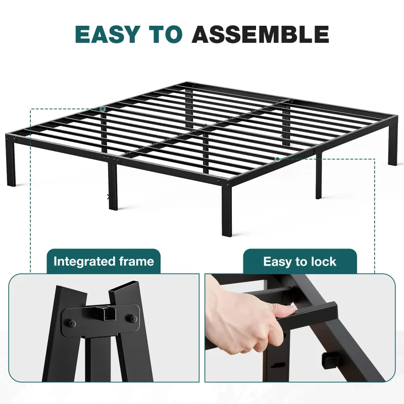 Photo 1 of ***It's used and missing a part, and it's unknown if it works 100%*****ZUNMOS 14 Inches Queen Bed Frame, Heavy Duty Metal Platform with Storage Space Under Frame, No Box Spring Needed Queen Size Bed Frame, Black