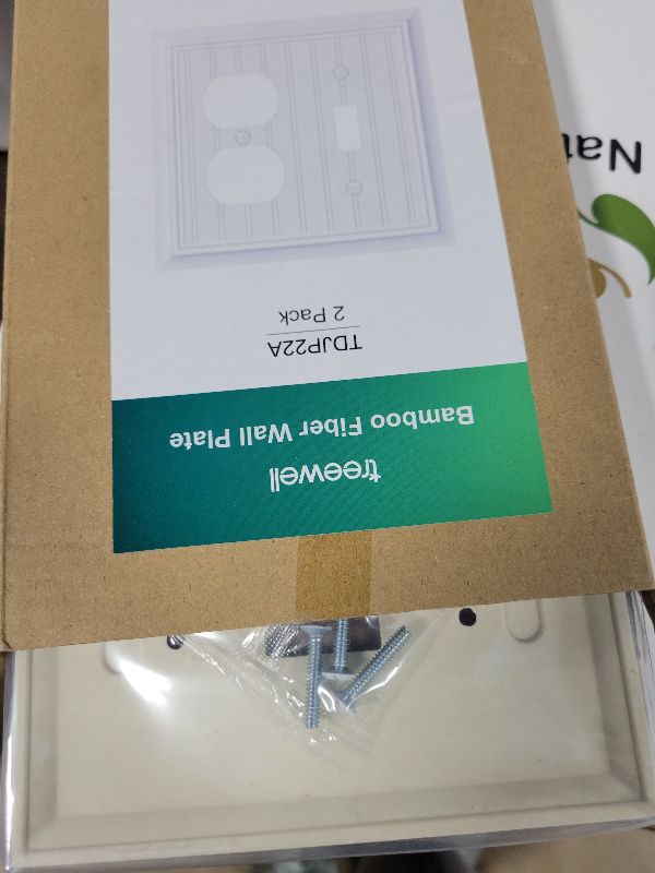 Photo 1 of 2-Pack Classic Beadboard Combo Toggle/Duplex Light Switch Cover Plate, Pure White Outlet Cover Plate, Natural Bamboo Fiber Decorative Wall Receptacle Cover for Electrical Outlets, Light Switch