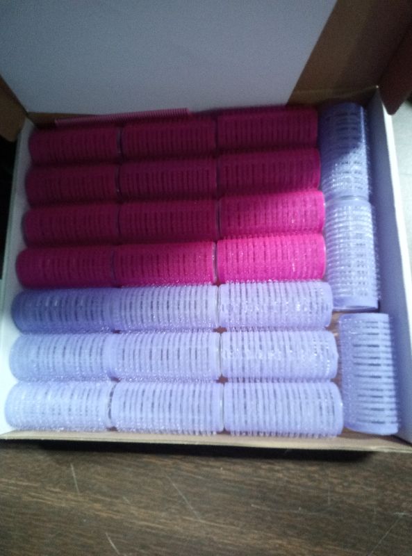 Photo 1 of 24 Pcs Self-Grip Small Hair Rollers Set, Curlers for Women Short Hair and Bangs, No Heat Hair Curlers to sleep in (25 mm, Rose Red and Purple)