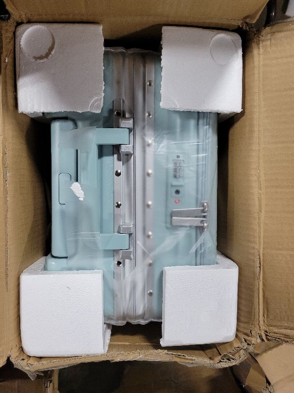 Photo 1 of 20" Aluminum Frame PC Hard Shell Spinner Suitcase for Travel, Cabin Luggage Airline Certified, 360° Spinner, TSA Lock, Cup and Phone Holder, USB Charging Port, Sky Blue (Sky blue, 24 in)