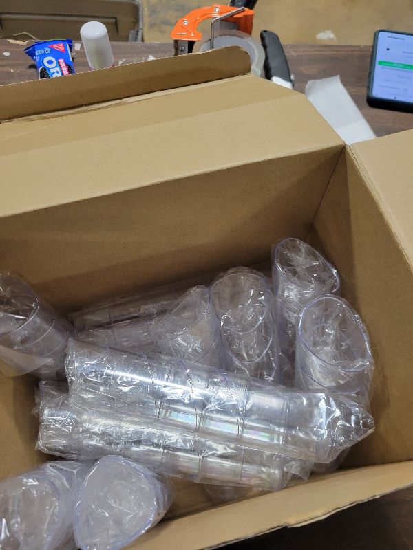 Photo 1 of 100 Pack Mini Dessert Cups with Spoons Small Plastic 3 oz Slanted Round Shooter Disposable Clear Plastic Parfait Appetizer Cup for Tasting Sample Appetizers