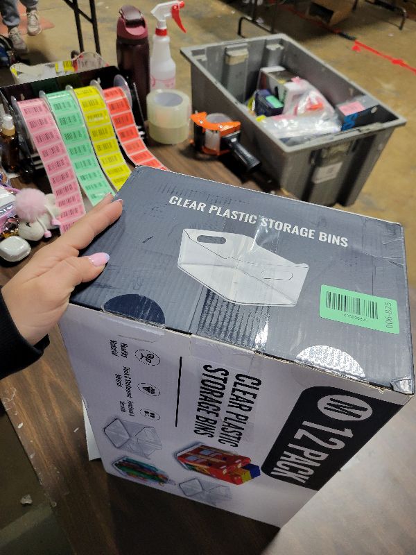 Photo 1 of 12 PACK Multi-Use Clear Plastic Storage Bins for Organizing w/ Labels - Home, Kitchen, Bathroom, Office, Pantry Cabinet Shelf Organizer Bins - SOHO Collection, RV, Fridge Organization Containers