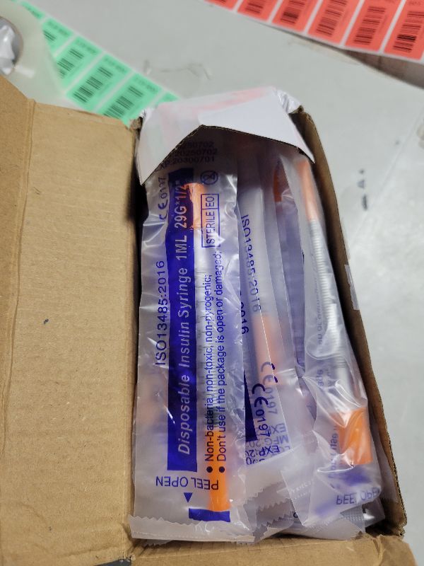 Photo 1 of 1ML Syringe, Lab Supplies Syringes 29G 1/2 Inch with Cover, Individually Wrapped, Pack of 100
