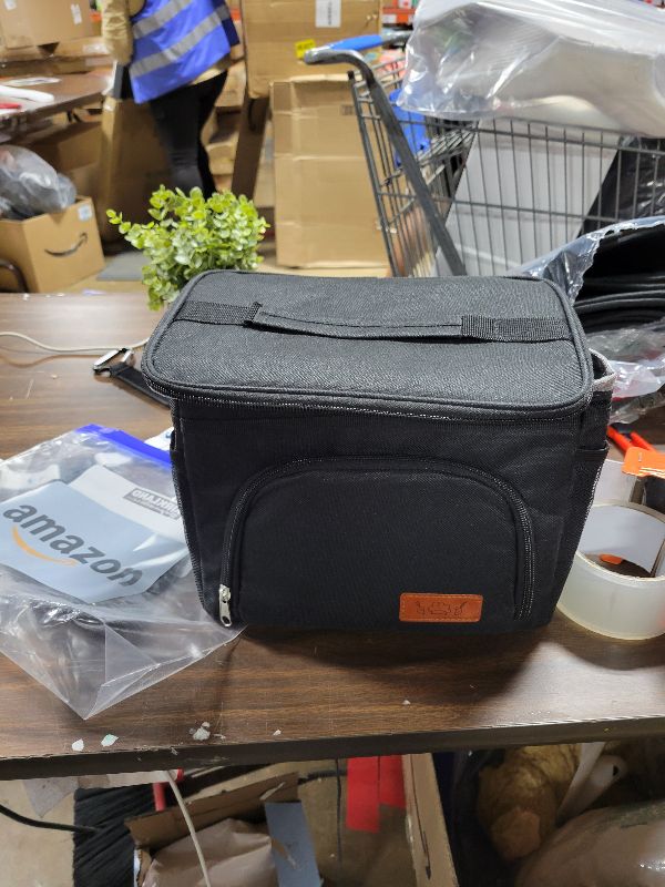 Photo 1 of ) Insulated Lunch Bag For Men, Men's Lunch Box, Leakproof, Collapsible, Soft Sided Cooler W/Adjustable Shoulder Strap, Black
