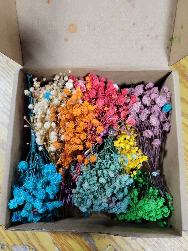 Photo 1 of 100+Pcs Mini Dried Babys Breath Flowers, 5600+ Multiple Colors Baby Breath Flowers Bulk, Dried Flower for Candle Making Invitation Resin Crafts, Gypsophila for Christmas Wedding Decor
