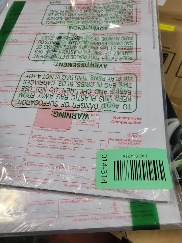 Photo 1 of 1099 NEC Tax Forms 2025 with Envelopes, 4 Part 15 Pack Tax Forms Kit and 15 Self-Seal Envelopes –Great for QuickBooks and Accounting Software, Value Pack for Business - Made in The USA - 15-Pack