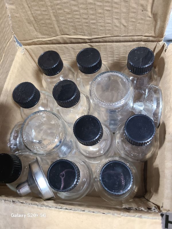 Photo 1 of 12 Pack, 2 oz Small Clear Glass Bottles w/Lid & 3 Funnels - 60ml Boston Shot Bottles for Health, Immunity, Potion, Wellness, Sample, Ginger, Juice - Mini Personal Care & Beauty Travel Bottle