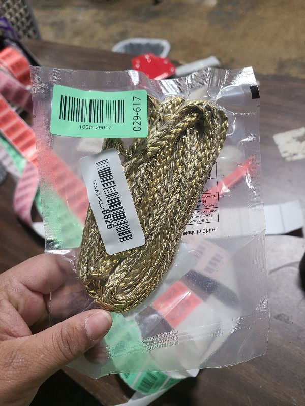 View 2 of 16.4ft/5mm Leather Braided Gold Cord, Flat PU Leather Braided Gold Rope, 3-Ply Twisted Golden String for DIY Braideds Crafts, Bracelets, Anklets, Necklaces, Gifts, Belts