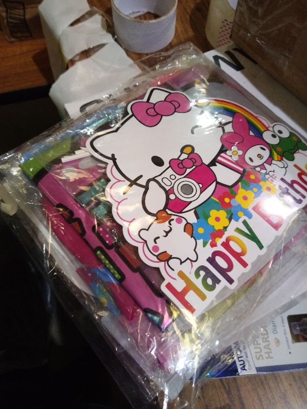 Photo 1 of 147pcs kitty Birthday party decorations,party supplies.Include Birthday Banner, Backdrop, Hanging Swirls, Balloons, Cupcake Toppers, Tablecloth.