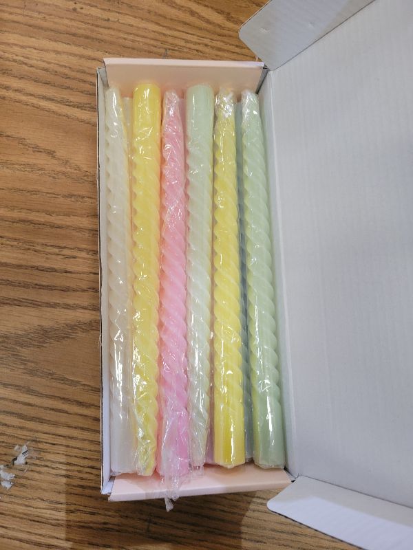 Photo 1 of 10 Inch Cream Spiral Taper Candles for Home Decoration, 12 Pack Candy-Color Candlesticks for Dinner Party Wedding Holiday