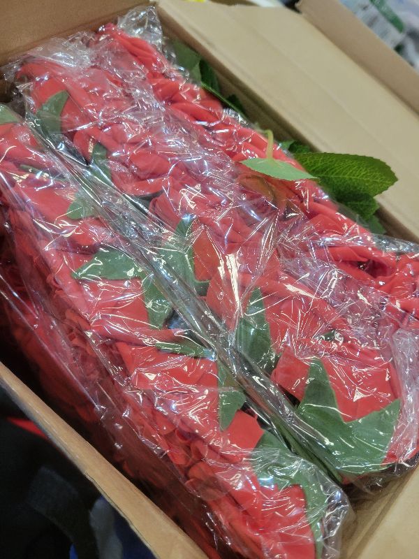 Photo 1 of 150 Pieces Valentines Artificial Roses Flowers with Stem Real Looking Fake Roses for DIY Wedding Bouquets Centerpieces Arrangements Galentine Party Baby Shower Home Decorations(Red)