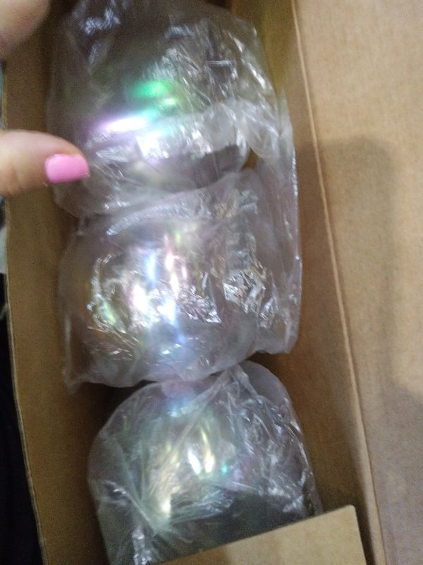 Photo 1 of 12 Pcs Large 4 Inch Iridescent Ornaments Clear Christmas Ornament Balls Iridescent Christmas Balls for Tree, Plastic Ornaments Clear Plastic Fillable Decoration, Xmas Hanging Decor for Holiday